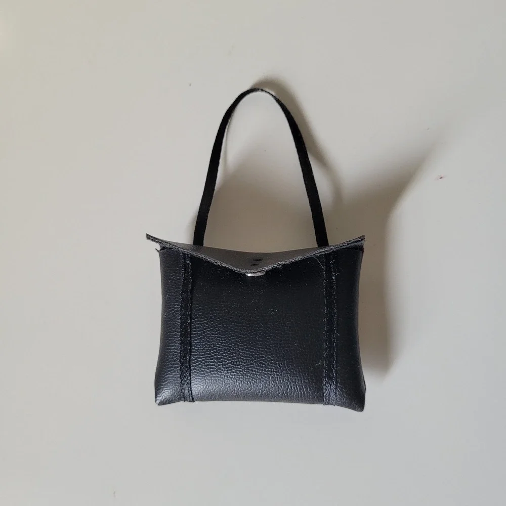 Handcrafted Black Faux-Leather Mini Tote Bag – 1/6 Scale Doll Purse Accessory